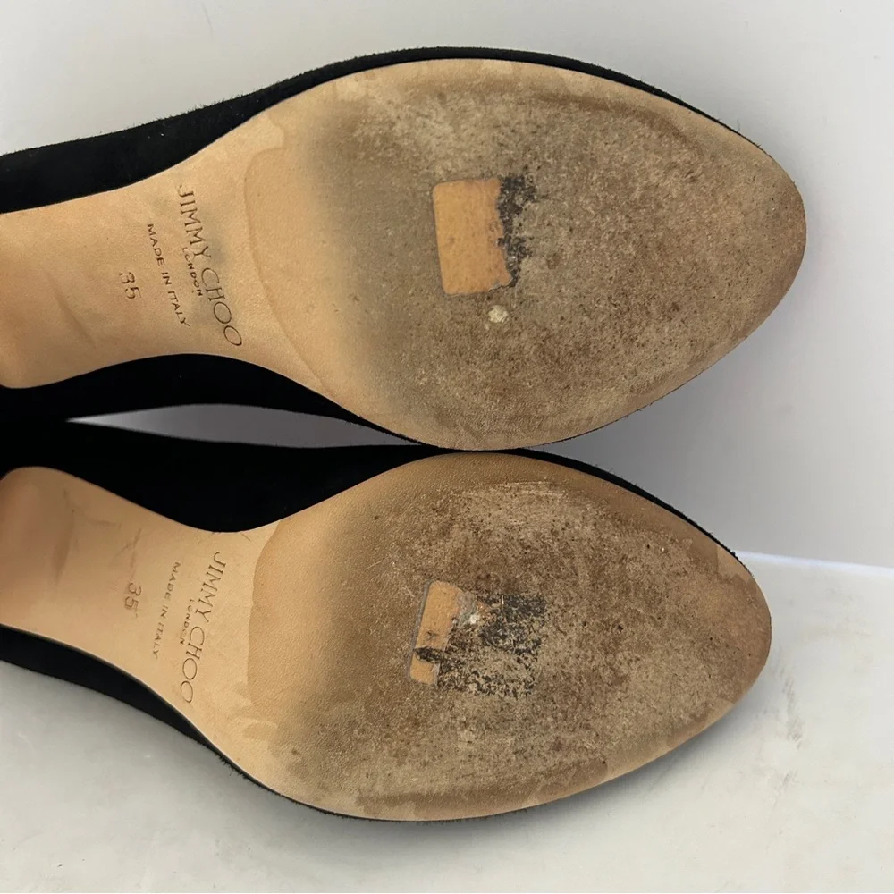 Jimmy Choo Billie Suede Pumps Block Heel Round Toe Minimalist Size US 5 EU 35 - Picture 12 of 14